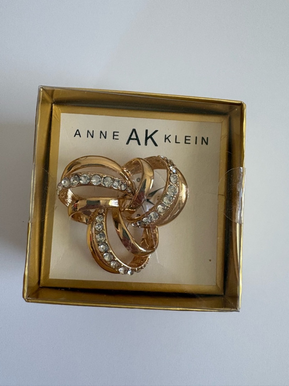 Anne Klein Rose Gold-Tone Crystal Knot Pin Brooch